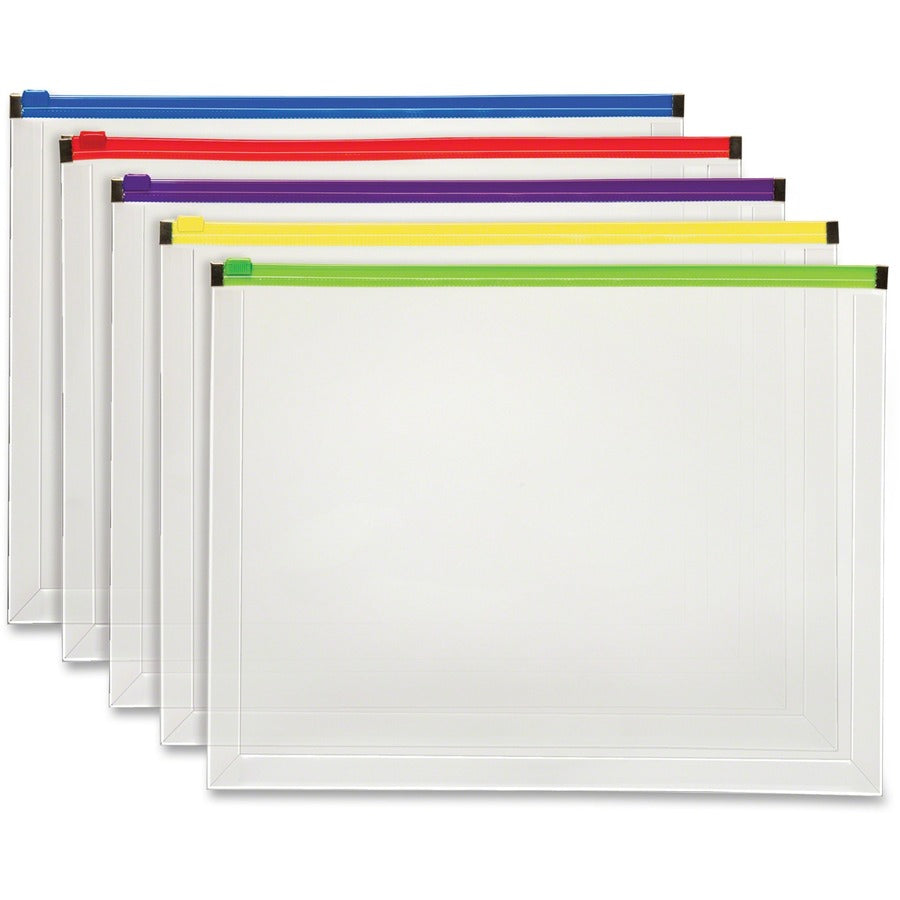 Pendaflex Color Zipper Poly Envelopes - Document - Zippered - Assorted - Poly - 5 / Pack