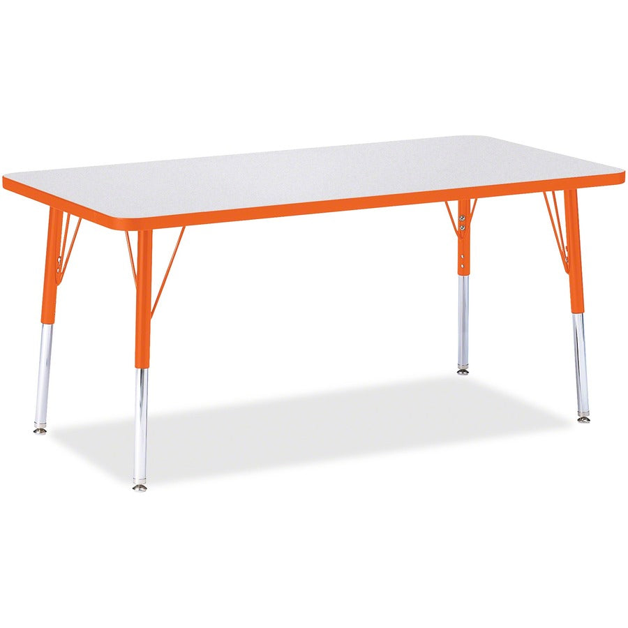 Jonti-Craft Berries Orange Edge Rectangle Table - Rectangle Top - Height Adjustable - 11" to 15" Adjustment - 60" Table Top Length x 30" Table Top Width - Art, Craft - Assembly Required - Gray, Laminated, Powder Coated - Steel - 1 Each