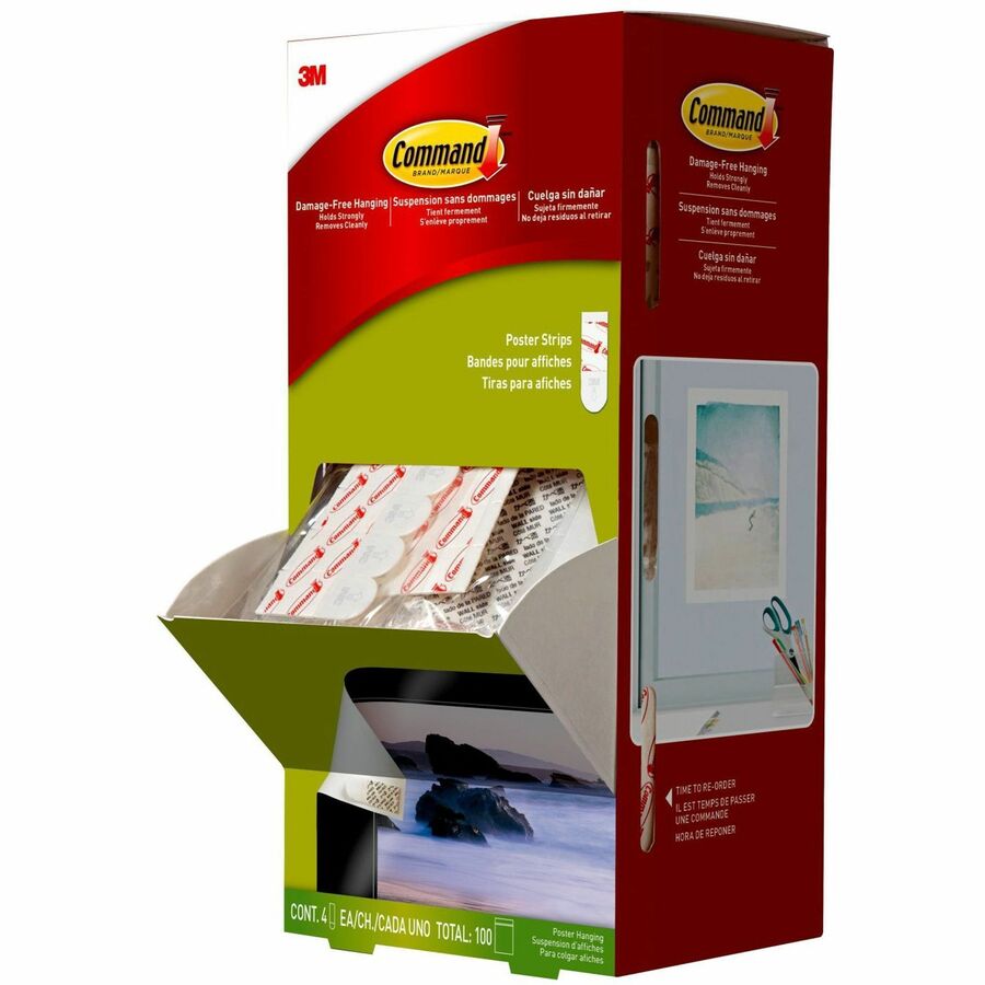 Command Poster Strips Trial Pack - 2.13" Length x 0.75" Width - White - Foam - Stain Resistant, Damage Resistant - For Photo, Poster, Calendar, Wood, Tile, Metal, Painted Surface, Wall - 4/Pack - 1 Carton