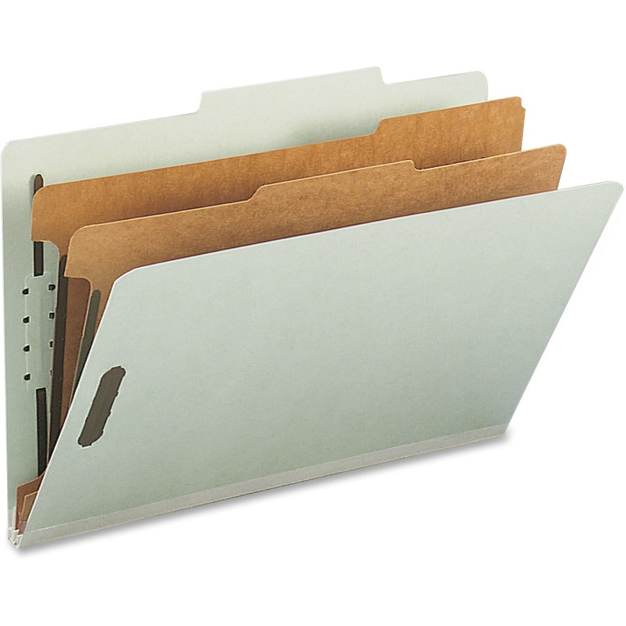 Nature Saver 2/5 Tab Cut Legal Classification Folder - 8 1/2" x 14" - 6 x Prong K Style Fastener - 1" for Divider, 2" for Folder - 2 Divider - 25 pt. - Gray, Green - Sturdy, Tyvek Gusset, Eco-friendly, Expandable Gusset - 100% Recycled - 10 / Box