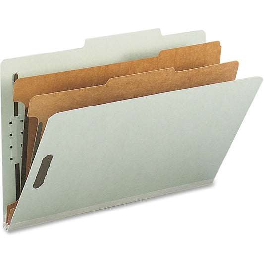 Nature Saver 2/5 Tab Cut Legal Classification Folder - 8 1/2" x 14" - 6 x Prong K Style Fastener - 1" for Divider, 2" for Folder - 2 Divider - 25 pt. - Gray, Green - Sturdy, Tyvek Gusset, Eco-friendly, Expandable Gusset - 100% Recycled - 10 / Box