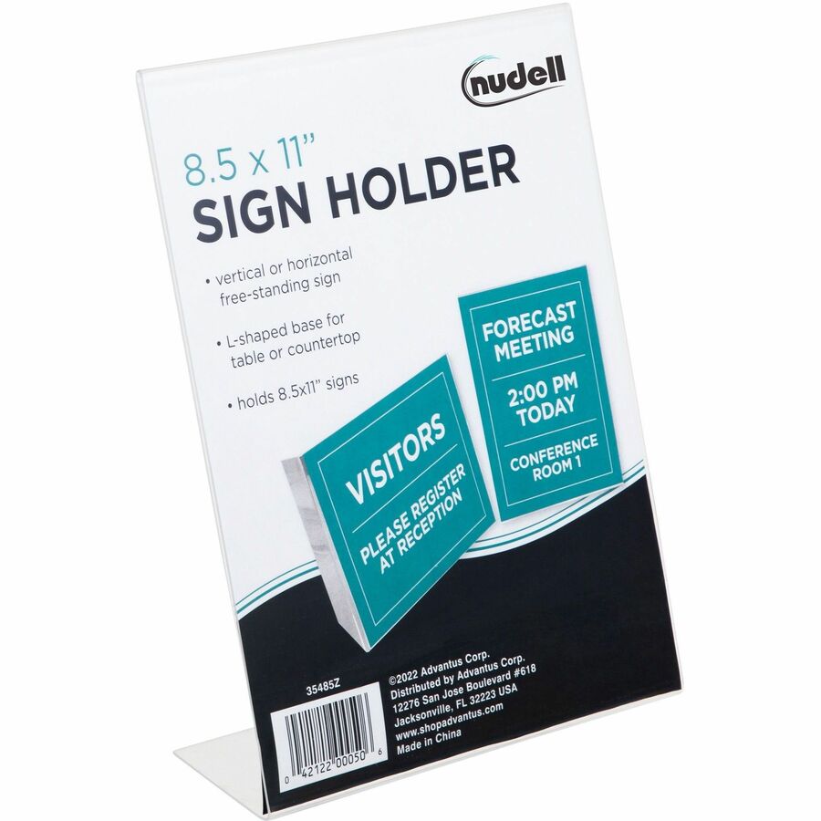 Golite nu-dell One-piece Sign Holder - 8.5" Width x 11" Height - Rectangular Shape - Self-standing - Photo, Award, Certificate - Acrylic - 1 Each