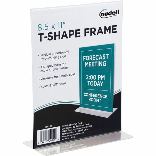 Golite nu-dell Freestanding T-shaped Sign Holder - 8.5" Width x 11" Height - Rectangular Shape - Double Sided - Self-standing - Photo, Signage, Notice - Plastic - 1 Each