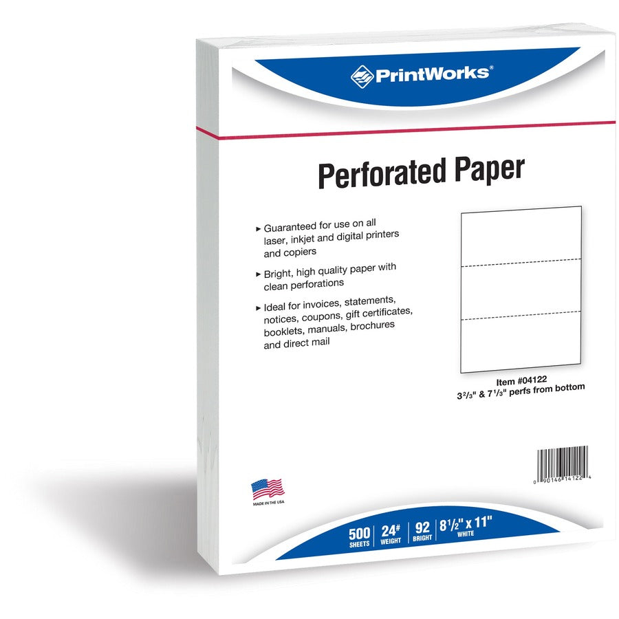 Printworks Perforated Office Paper - Letter - 8 1/2" x 11" - 24 lb Basis Weight - Perforated - White - 1 Ream