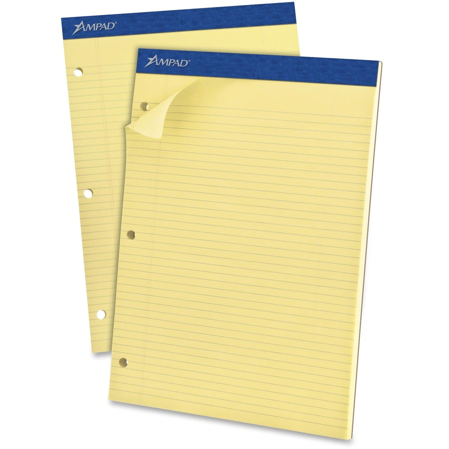 Ampad Evidence Narrow Ruled Dual Pad - 100 Sheets - 15 lb Basis Weight - 8 1/2" x 11 3/4" Sheet Size - 11.75" Height x 8.5" Width x 0.4" Depth - Canary Paper - Micro Perforated, Easy Tear, Rigid, Chipboard Backing - 1 Each
