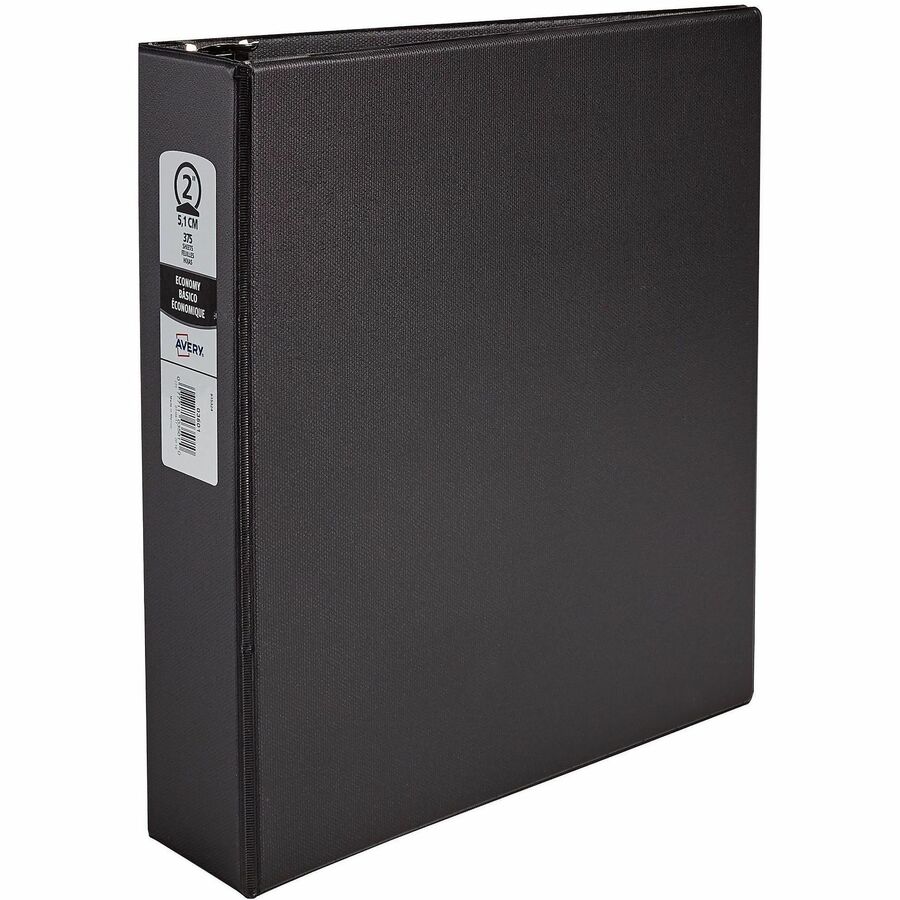 Avery&reg, Economy Binder - 2" Binder Capacity - Letter - 8 1/2" x 11" Sheet Size - 375 Sheet Capacity - 3 Ring - Fastener: Round Ring - Pocket: 2, Internal - Vinyl - Black - Non Locking Mechanism - 1 Each
