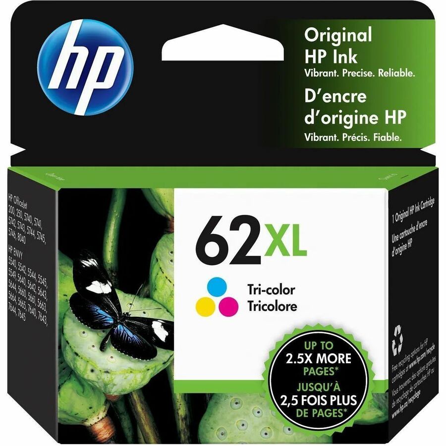 HP 62XL (C2P07AN) Original High Yield Inkjet Ink Cartridge - Cyan, Magenta, Yellow - 1 Each - 415 Pages