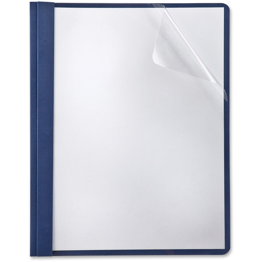 Oxford Report Cover - 3 x Tang Fastener - Navy - Clear Front, Punched - 5 / Pack