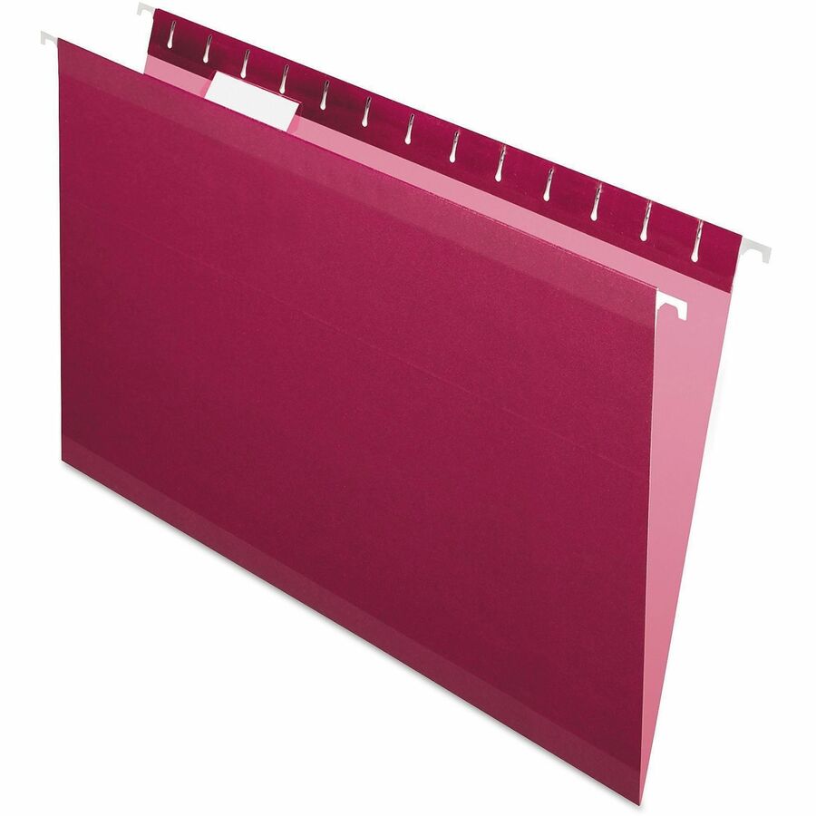 Pendaflex 1/5 Tab Cut Legal Hanging Folder - 8 1/2" x 14" - Internal Pocket - 11 pt. - Burgundy - Reinforced, Tear Resistant, Durable - 25 / Box
