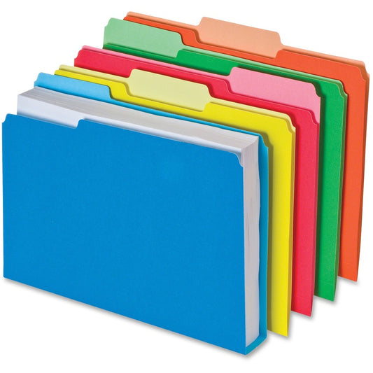 Pendaflex Double Stuff 1/3 Tab Cut Letter Recycled Top Tab File Folder - 8 1/2" x 11" - 250 Sheets Capacity - Top Tab Location - Assorted Tab Position - 11 pt. - Blue, Red, Orange, Yellow, Bright Green - Sturdy, Acid-free, Reinforced Tab, Durable - 10%...
