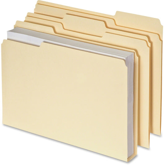 Pendaflex Double Stuff 1/3 Tab Cut Letter Top Tab File Folder - 8 1/2" x 11" - 600 Sheets Capacity - Top Tab Location - Assorted Tab Position - 11 pt. - Manila - Flexible, Sturdy, Acid-free - 10% Recycled - 50 / Box