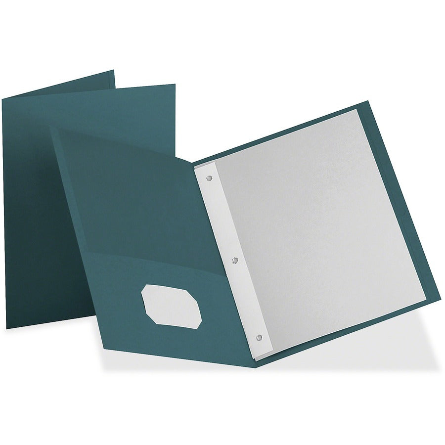 Oxford Letter Pocket Folder - 8 1/2" x 11" - 135 Sheets Capacity - 3 x Tang Fastener - 2 Inside Front & Back Pocket - Teal - Punched, Die-cut, Tear Resistant, Gusset, Embossed - 10% Recycled - 25 / Box