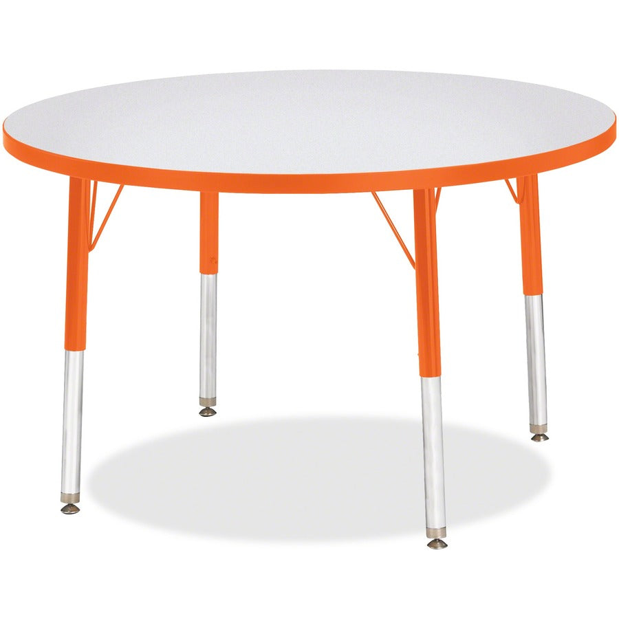 Jonti-Craft Berries Elementary Height Color Edge Round Table - Gray Round Top - Four Leg Base - 4 Legs - Height Adjustable - 24" to 31" Adjustment x 1.13" Table Top Thickness x 36" Table Top Diameter - Art, Craft - Assembly Required - Freckled Gray Lam...