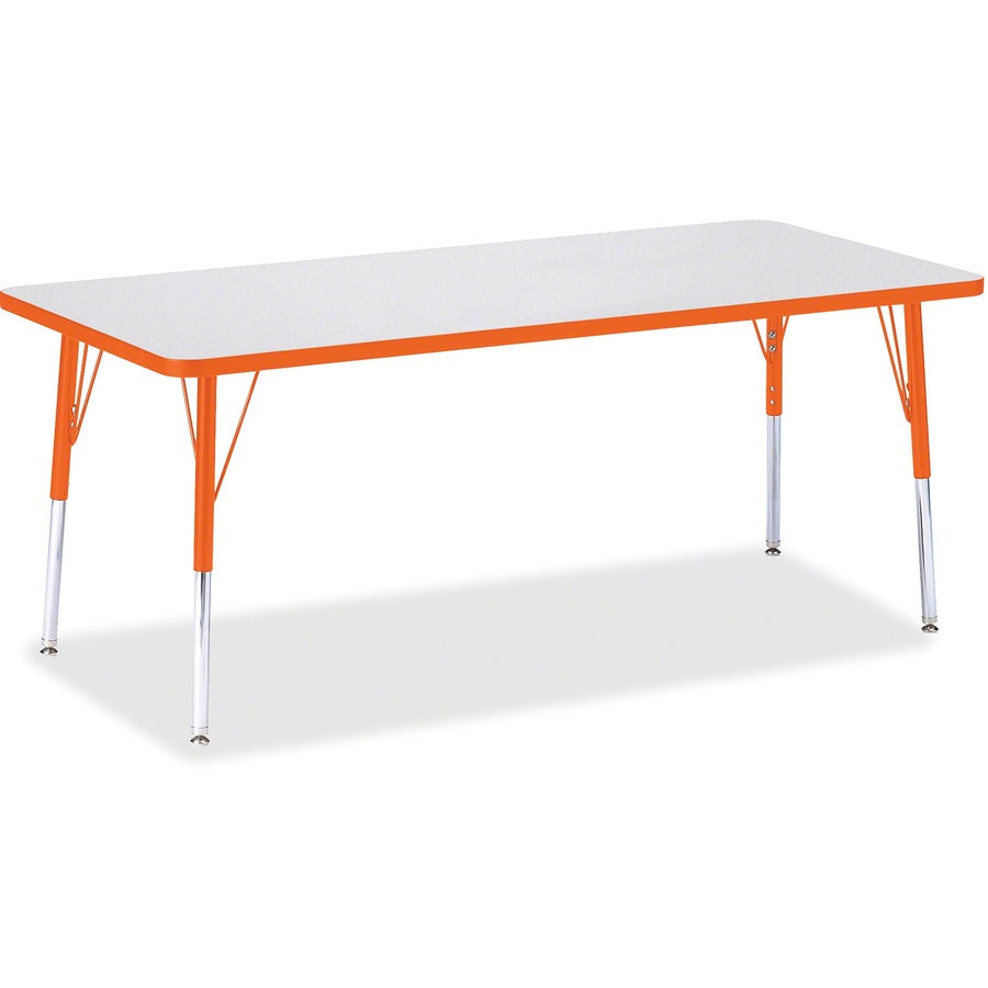 Jonti-Craft Berries Elementary Height Color Edge Rectangle Table - Gray Rectangle Top - Four Leg Base - 4 Legs - Height Adjustable - 15" to 24" Adjustment - 72" Table Top Length x 30" Table Top Width x 1.13" Table Top Thickness - 24" Height - Art, Craf...