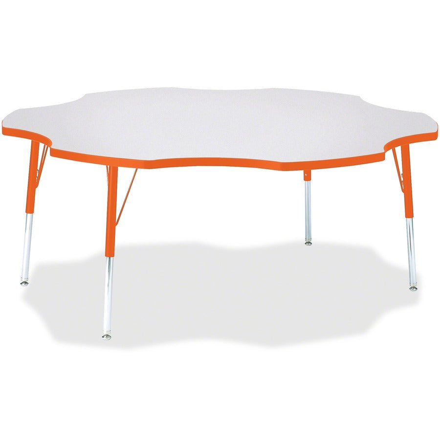 Jonti-Craft Berries Prism Six-Leaf Student Table - Laminated, Orange Top - Four Leg Base - 4 Legs - Height Adjustable - 24" to 31" Adjustment x 1.13" Table Top Thickness x 60" Table Top Diameter - 31" Height - Educational Environment - Assembly Require...