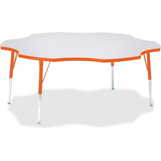 Jonti-Craft Berries Prism Six-Leaf Student Table - Laminated, Orange Top - Four Leg Base - 4 Legs - Height Adjustable - 24" to 31" Adjustment x 1.13" Table Top Thickness x 60" Table Top Diameter - 31" Height - Educational Environment - Assembly Require...