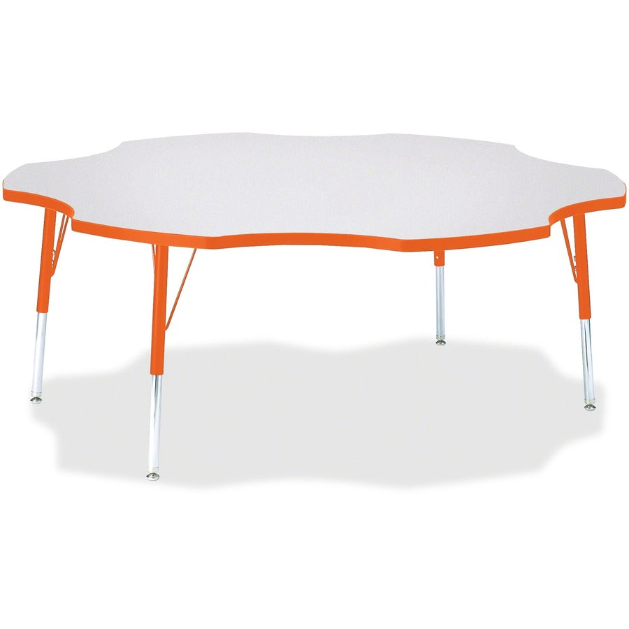 Jonti-Craft Berries Elementary Height Prism Six-Leaf Table - Laminated, Orange Top - Four Leg Base - 4 Legs - Height Adjustable - 15" to 24" Adjustment x 1.13" Table Top Thickness x 60" Table Top Diameter - 24" Height - Educational Environment - Assemb...