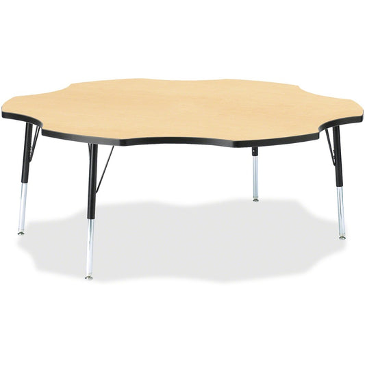 Jonti-Craft Berries Elementary Black Edge Six-leaf Table - Laminated, Maple Top - Four Leg Base - 4 Legs - Height Adjustable - 15" to 24" Adjustment x 1.13" Table Top Thickness x 60" Table Top Diameter - 24" Height - Educational Environment - Assembly...