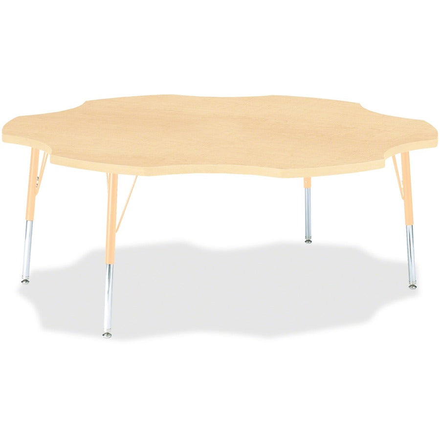 Jonti-Craft Berries Elementary Maple Laminate Six-leaf Table - Laminated, Maple Top - Four Leg Base - 4 Legs - Height Adjustable - 15" to 24" Adjustment x 1.13" Table Top Thickness x 60" Table Top Diameter - 24" Height - Educational Environment - Assem...