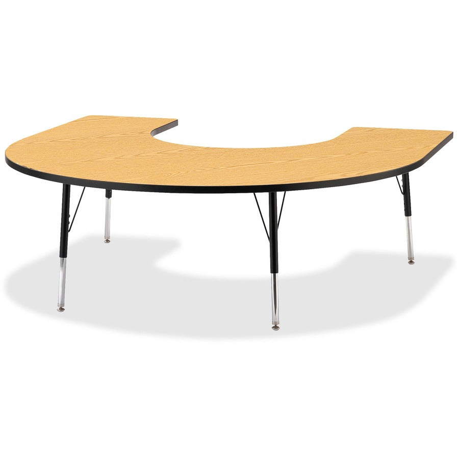 Jonti-Craft Berries Adult Black Edge Horseshoe Table - Black Oak Horseshoe-shaped, Laminated Top - Four Leg Base - 4 Legs - Height Adjustable - 24" to 31" Adjustment - 66" Table Top Length x 60" Table Top Width x 1.13" Table Top Thickness - 31" Height...