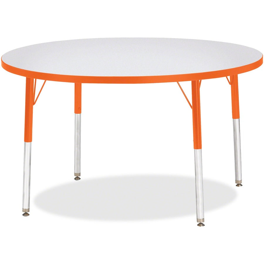 Jonti-Craft Berries Elementary Height Color Edge Round Table - Gray Round Top - Four Leg Base - 4 Legs - Height Adjustable - 24" to 31" Adjustment x 1.13" Table Top Thickness x 42" Table Top Diameter - Art, Craft - Assembly Required - Freckled Gray Lam...