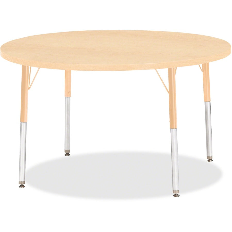 Jonti-Craft Berries Elementary Height. Maple Top/Edge Round Table - Laminated Round, Maple Top - Four Leg Base - 4 Legs - Height Adjustable - 15" to 24" Adjustment x 1.13" Table Top Thickness x 42" Table Top Diameter - 24" Height - Art, Craft - Assembl...