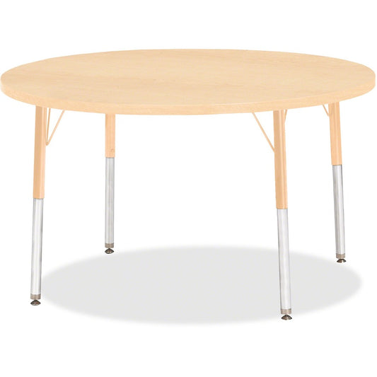 Jonti-Craft Berries Elementary Height. Maple Top/Edge Round Table - Laminated Round, Maple Top - Four Leg Base - 4 Legs - Height Adjustable - 15" to 24" Adjustment x 1.13" Table Top Thickness x 42" Table Top Diameter - 24" Height - Art, Craft - Assembl...
