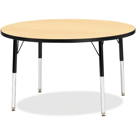 Jonti-Craft Berries Elementary Height Classic Round Color Top Table - Laminated Round, Maple Top - Four Leg Base - 4 Legs - Height Adjustable - 15" to 24" Adjustment x 1.13" Table Top Thickness x 42" Table Top Diameter - 24" Height - Art, Craft - Assem...