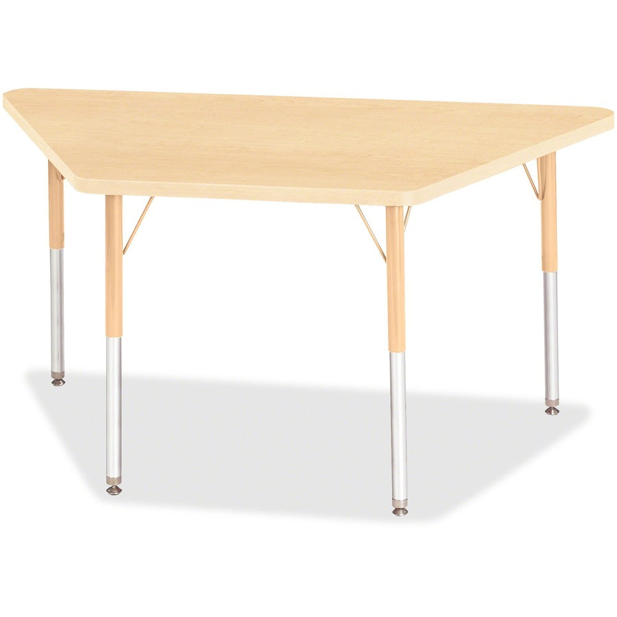 Jonti-Craft Berries Adult-Size Maple Prism Trapezoid Table - Laminated Trapezoid, Maple Top - Four Leg Base - 4 Legs - Height Adjustable - 24" to 31" Adjustment - 48" Table Top Length x 24" Table Top Width x 1.13" Table Top Thickness - 31" Height - Edu...