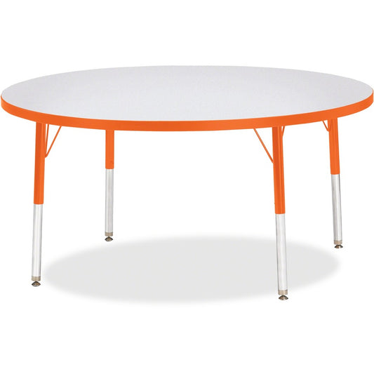 Jonti-Craft Berries Elementary Height Color Edge Round Table - Orange Round Top - Four Leg Base - 4 Legs - Height Adjustable - 15" to 24" Adjustment x 1.13" Table Top Thickness x 48" Table Top Diameter - 24" Height - Art, Craft - Assembly Required - Fr...