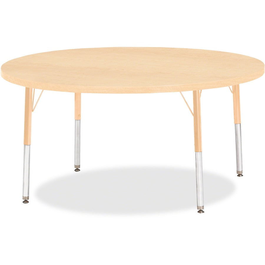 Jonti-Craft Berries Elementary Height Maple Top/Edge Round Table - Laminated Round, Maple Top - Four Leg Base - 4 Legs - Height Adjustable - 15" to 24" Adjustment x 1.13" Table Top Thickness x 48" Table Top Diameter - 24" Height - Art, Craft - Assembly...