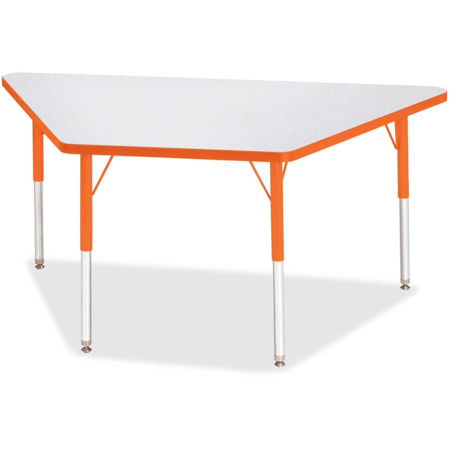 Jonti-Craft Berries Adult-Size Gray Laminate Trapezoid Table - Laminated Trapezoid, Orange Top - Four Leg Base - 4 Legs - Height Adjustable - 24" to 31" Adjustment - 60" Table Top Length x 30" Table Top Width x 1.13" Table Top Thickness - 31" Height...