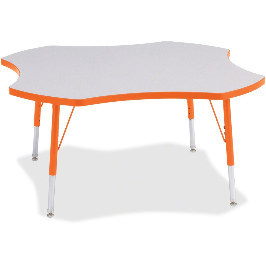 Jonti-Craft Berries Elementary Height Prism Four-Leaf Table - Laminated, Orange Top - Four Leg Base - 4 Legs - Height Adjustable - 15" to 24" Adjustment x 1.13" Table Top Thickness x 48" Table Top Diameter - 24" Height - Educational Environment - Assem...