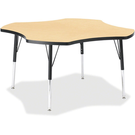 Jonti-Craft Berries Elementary Black Edge Four-leaf Table - Laminated, Maple Top - Four Leg Base - 4 Legs - Height Adjustable - 15" to 24" Adjustment x 1.13" Table Top Thickness x 48" Table Top Diameter - 24" Height - Educational Environment - Assembly...