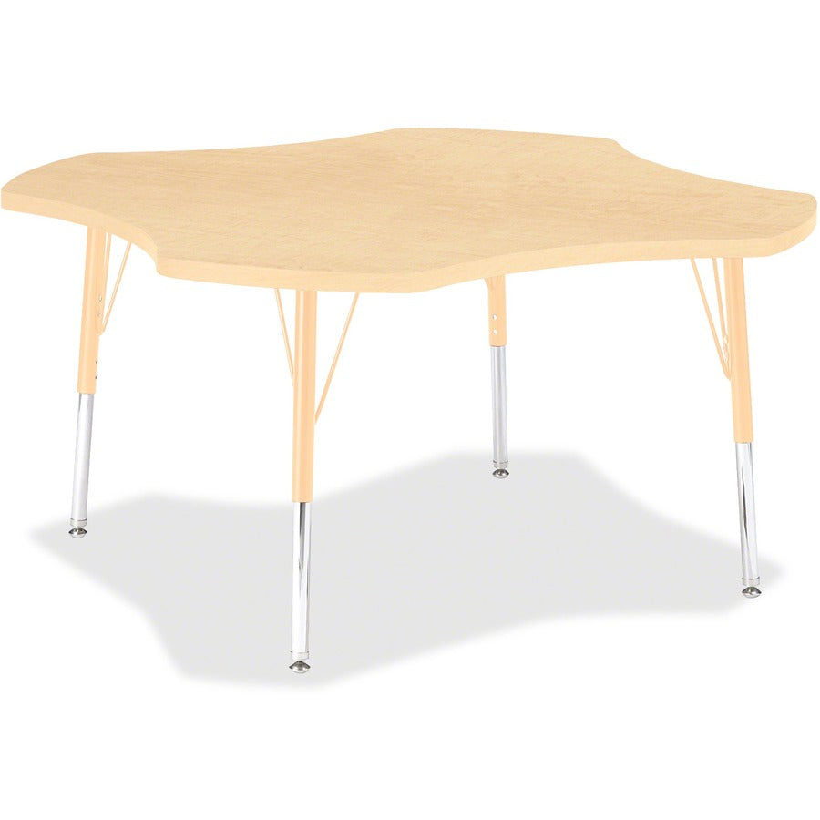Jonti-Craft Berries Elementary Maple Laminate Four-leaf Table - Laminated, Maple Top - Four Leg Base - 4 Legs - Height Adjustable - 15" to 24" Adjustment x 1.13" Table Top Thickness x 48" Table Top Diameter - 24" Height - Educational Environment - Asse...
