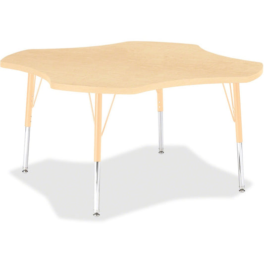 Jonti-Craft Berries Elementary Maple Laminate Four-leaf Table - Laminated, Maple Top - Four Leg Base - 4 Legs - Height Adjustable - 15" to 24" Adjustment x 1.13" Table Top Thickness x 48" Table Top Diameter - 24" Height - Educational Environment - Asse...