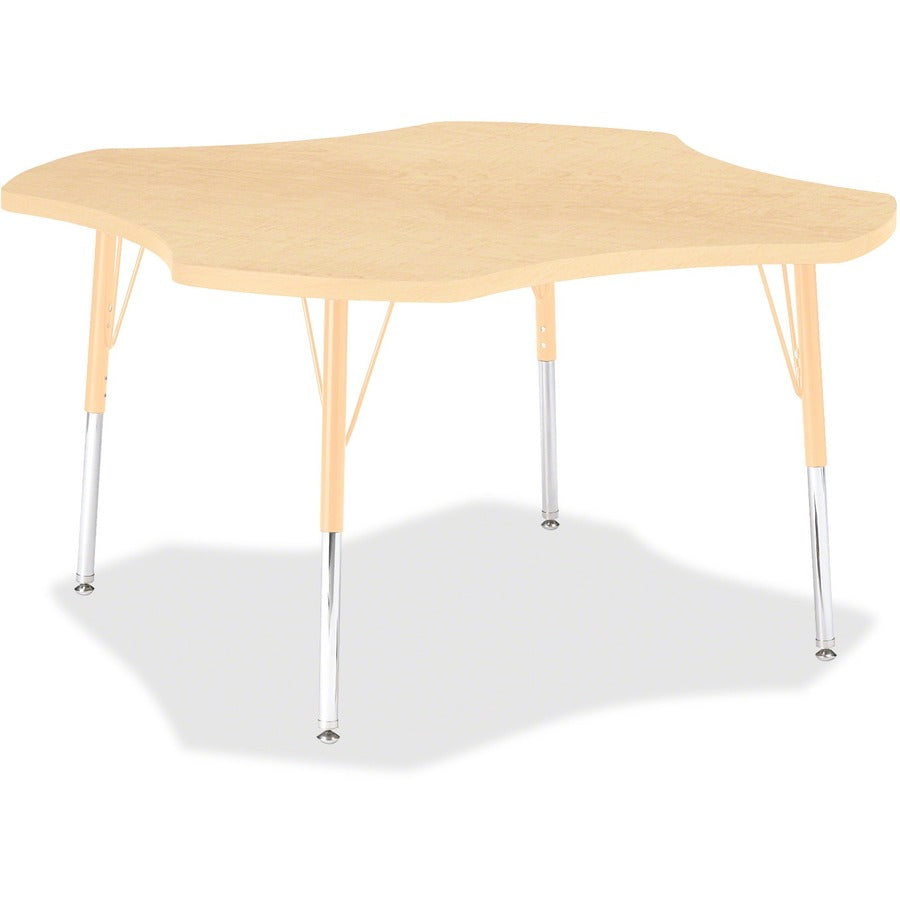 Jonti-Craft Berries Adult Maple Laminate Four-leaf Table - Laminated, Maple Top - Four Leg Base - 4 Legs - Height Adjustable - 24" to 31" Adjustment x 1.13" Table Top Thickness x 48" Table Top Diameter - 31" Height - Educational Environment - Assembly...