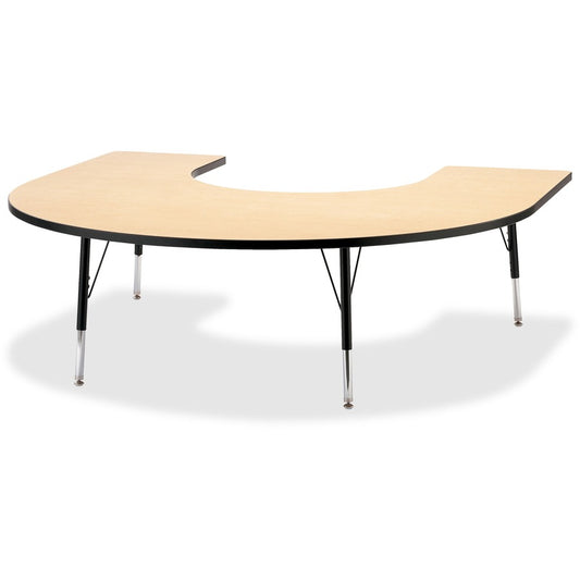 Jonti-Craft Berries Elementary Black Edge Horseshoe Table - Laminated Horseshoe-shaped, Maple Top - Four Leg Base - 4 Legs - Height Adjustable - 15" to 24" Adjustment - 66" Table Top Length x 60" Table Top Width x 1.13" Table Top Thickness - 24" Height...
