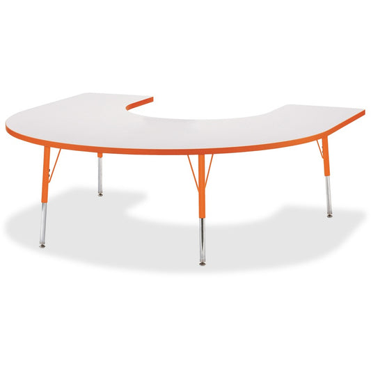 Jonti-Craft Berries Prism Horseshoe Student Table - Laminated Horseshoe-shaped, Orange Top - Four Leg Base - 4 Legs - Height Adjustable - 24" to 31" Adjustment - 66" Table Top Length x 60" Table Top Width x 1.13" Table Top Thickness - 31" Height - Educ...