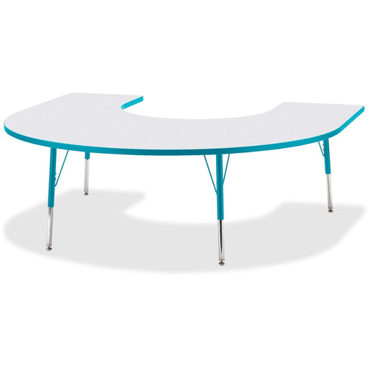 Jonti-Craft Berries Prism Horseshoe Student Table - Laminated Horseshoe-shaped, Teal Top - Four Leg Base - 4 Legs - Height Adjustable - 24" to 31" Adjustment - 66" Table Top Length x 60" Table Top Width x 1.13" Table Top Thickness - 31" Height - Educat...