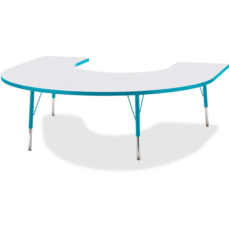 Jonti-Craft Berries Elementary Height Prism Edge Horseshoe Table - Laminated Horseshoe-shaped, Teal Top - Four Leg Base - 4 Legs - Height Adjustable - 15" to 24" Adjustment - 66" Table Top Length x 60" Table Top Width x 1.13" Table Top Thickness - 24"...