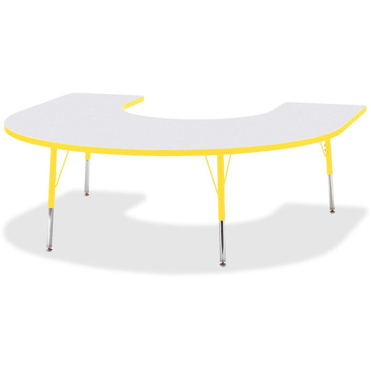 Jonti-Craft Berries Prism Horseshoe Student Table - Laminated Horseshoe-shaped, Yellow Top - Four Leg Base - 4 Legs - Height Adjustable - 24" to 31" Adjustment - 66" Table Top Length x 60" Table Top Width x 1.13" Table Top Thickness - 31" Height - Educ...