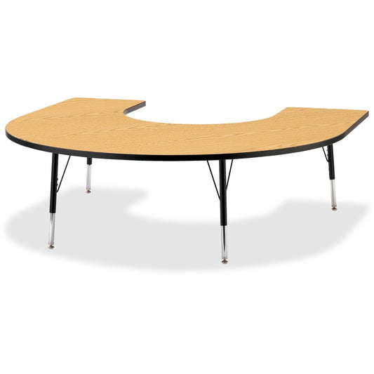 Jonti-Craft Berries Elementary Black Edge Horseshoe Table - Black Oak Horseshoe-shaped, Laminated Top - Four Leg Base - 4 Legs - Height Adjustable - 15" to 24" Adjustment - 66" Table Top Length x 60" Table Top Width x 1.13" Table Top Thickness - 24" He...