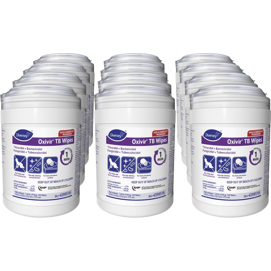 Diversey Oxivir Tb Wipes - For Multipurpose - Characteristic Scent - 7" Length x 6" Width - Recommended For: Bacteria Remover, Fungi Remover, Virus Remover, Blood Remover - Disinfectant, VOC-free - White - 160/Tub - 12 / Carton