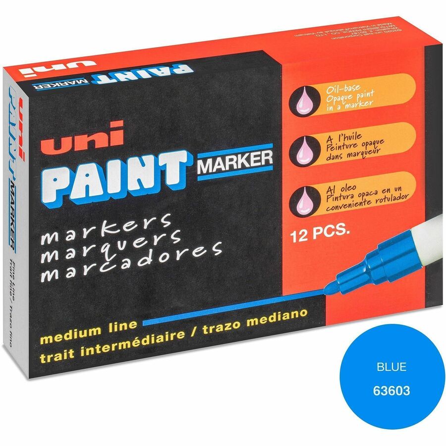 uni&reg, uni-Paint PX-20 Oil-Based Paint Marker - Blue Ink - Oil Based - White Barrel - 12 / Dozen