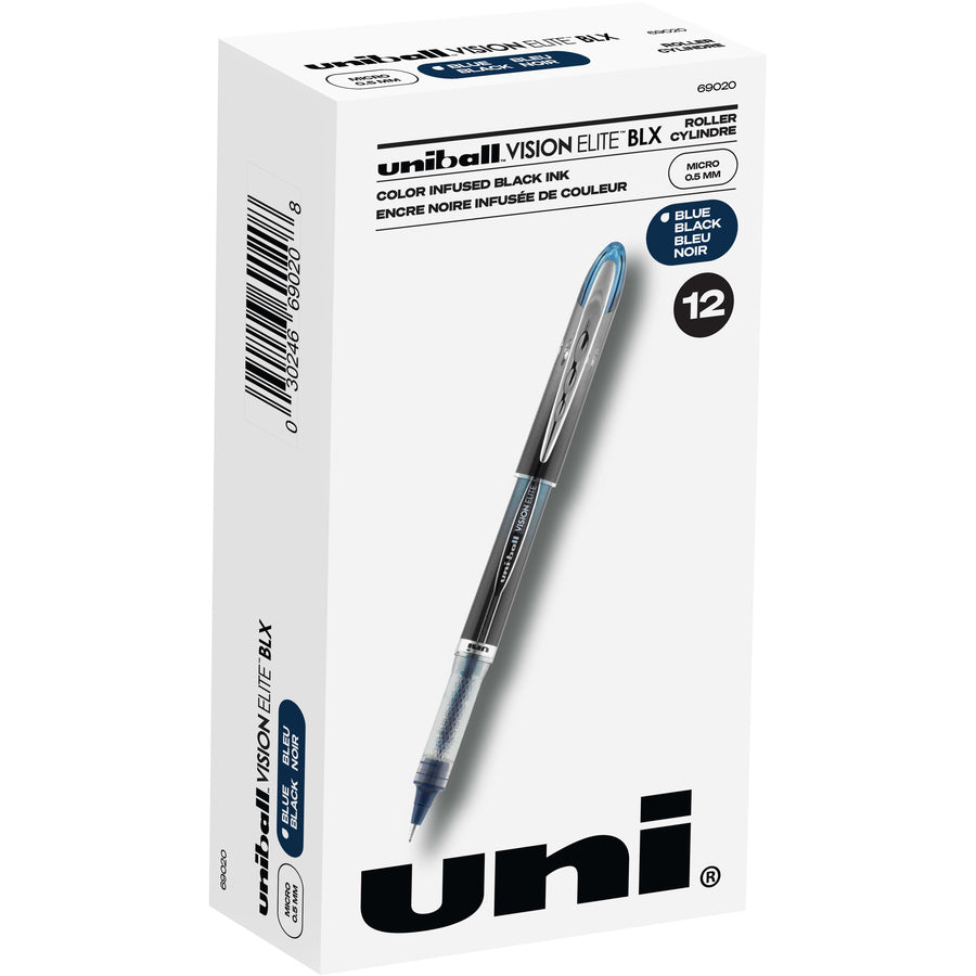 uniball™ Vision Elite BLX Rollerball Pen - Black/Blue Ink - Pigment-based - 12 / Dozen