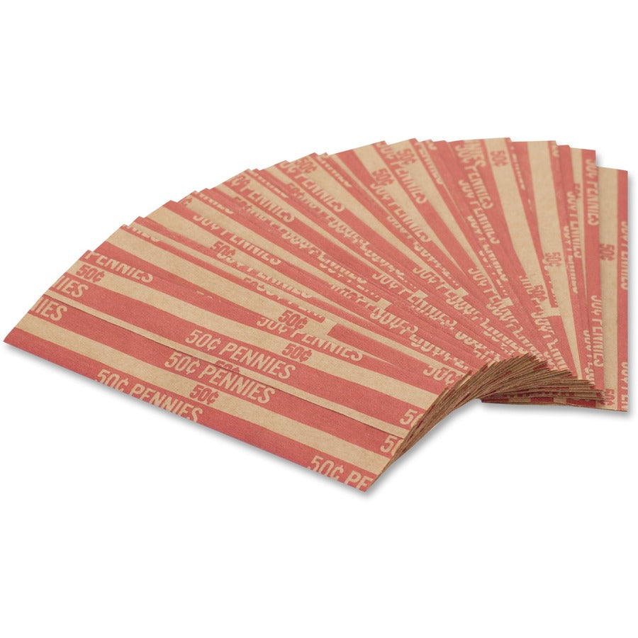 PAP-R Flat Coin Wrappers - Total $0.50 in 50 Coins of 1� Denomination - Heavy Duty - Paper - Red - 1000 / Box
