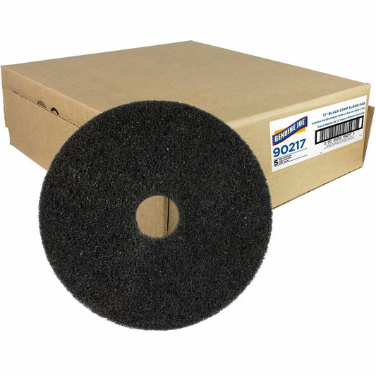 Genuine Joe Black Floor Stripping Pad - 17" Diameter x 1" Thickness - Stripping, Floor - 350 rpm Maximum Speed Supported - Resilient, Heavy Duty, Flexible, Dirt Remover, Long Lasting, Abrasive, Rotate - Fiber, Resin - Black - 5 / Carton