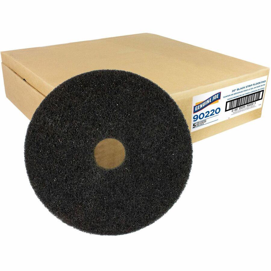 Genuine Joe Black Floor Stripping Pad - 20" Diameter x 1" Thickness - Stripping, Floor - 350 rpm Maximum Speed Supported - Resilient, Heavy Duty, Flexible, Dirt Remover, Long Lasting, Abrasive, Rotate - Fiber, Resin - Black - 5 / Carton