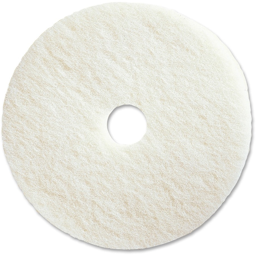 Genuine Joe Polishing Floor Pad - 20" Diameter x 1" Thickness - Polishing, Floor - 350 rpm Maximum Speed Supported - Resilient, Flexible, Dirt Remover, Soft, Non-abrasive, Long Lasting - Fiber, Resin - White - 5 / Carton